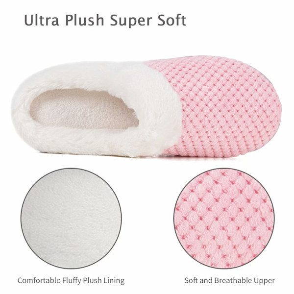 Tofflor Dam Varma Minnesskum Anti-Slip Hemskor Bekväma Bomullstofflor Hem Sovrumsskor Inomhus och Utomhus (Rosa)