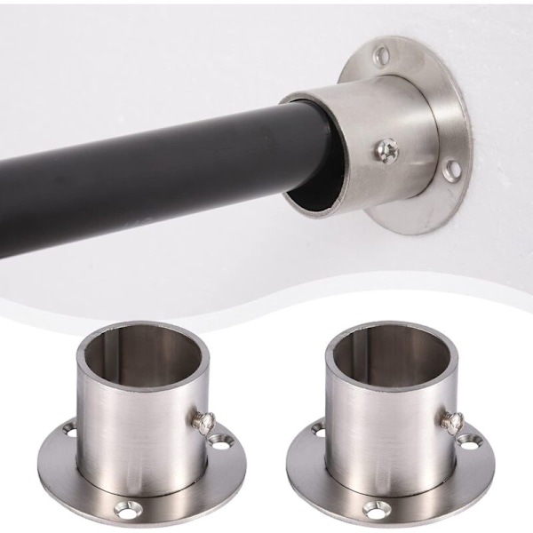 2-pack flänsfästen i rostfritt stål, kompatibla med garderobsstång, 32 mm diameter, väggmonterat fäste kompatibelt med klädstång