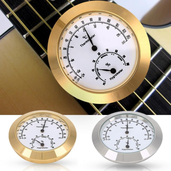 Rund gitarfiolin hygrometer termometer med fuktighetstemperaturmåler for instrumentpleie