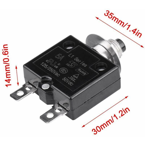 15A strømafbryder termisk kontakt til valgfri nulstilling, 125-250V AC 50V DC