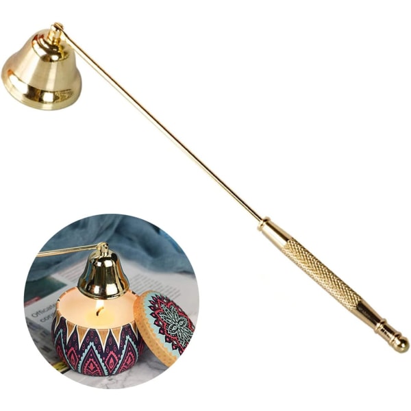 Antikk svart rustfritt stål stearinlysslukker med 20 cm langt håndtak for aromaterapi, stearinlys, telys for å slukke stearinlys（Gull）