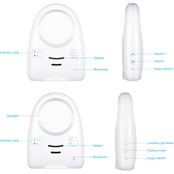 Digital trådløs lydmonitor bærbar 2,4 GHz for baby, enveis samtale, babygråtdetektor, sensitiv overføring