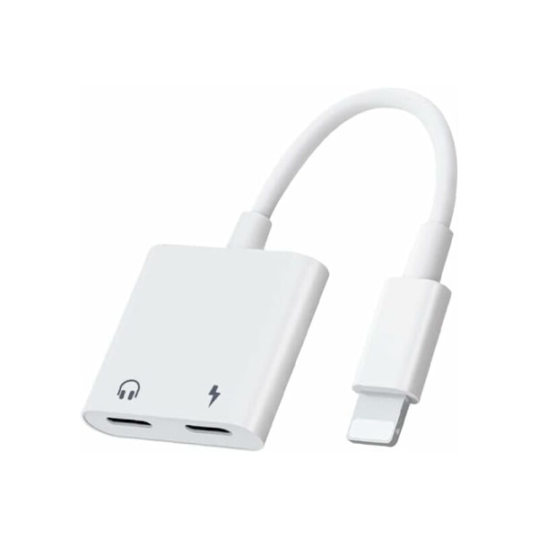 4-i-1 hodetelefonadapter for iPhone, [Apple MFI-sertifisert] iPhone-distributør med to Lightning-musikkporter, lading, samtale, kontroll av ledningskonverter C