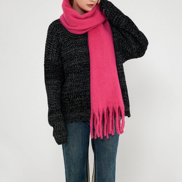 Stort skjerf fargerik rutete oversized skjerf dusk myk og skånsom høst og vinter tykkere skjerf dame varm sjal flamme rosa