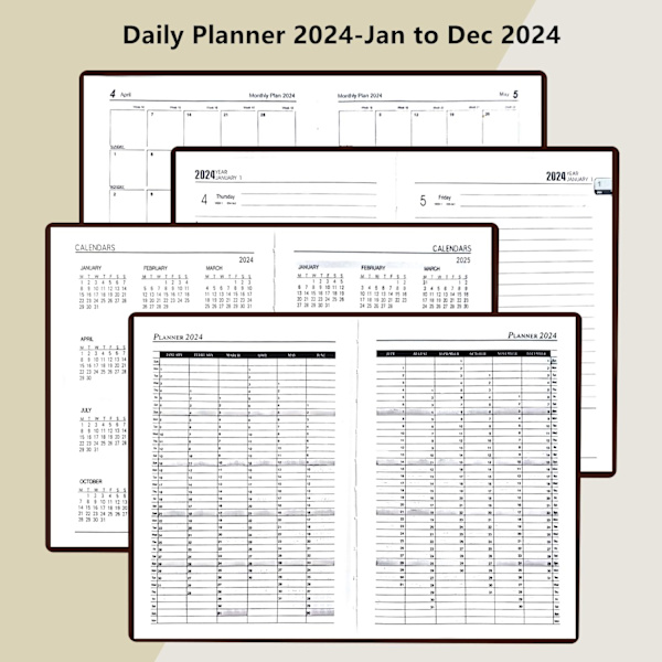 2024 Dagbog, Dagbog 2024 A5 Dag til side, Agneda Ugentlig Månedlig Planlægger med faner, Jan-Dec 2024 med penneholder, 352Side Pink