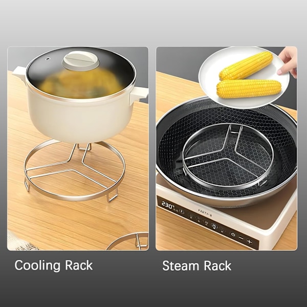 Dampstativ og bordskåner i rustfrit stål til Instant Pot - Dampbakke, kølerist og køkkenredskab med tang