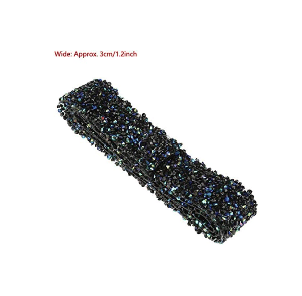 (Sort, 30mm) Akryl Edelsten Bånd Diamant Glitter Bånd Ædelstene