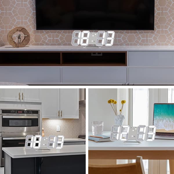 USB-port digital LED-väggklocka - Dimbar belyst klocka med kalender