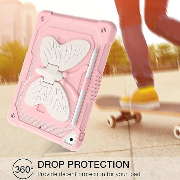 Fjärilsformad stötsäker iPad 10.2 \"skyddande fodral (rosa, exklusive iPad), 9:e generationens skyddande fodral, 8:e generationens skyddande fodral