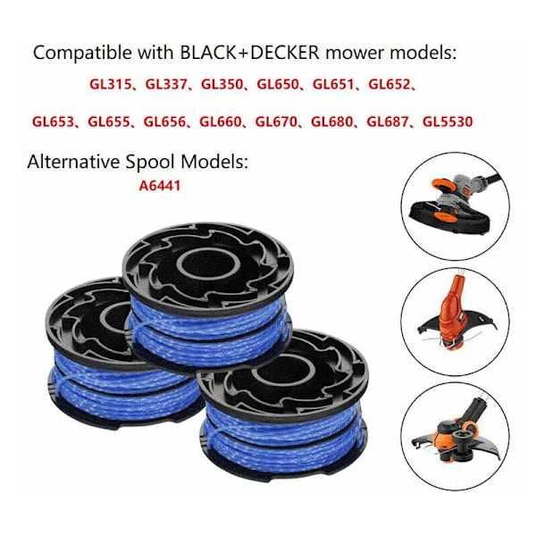 Black+Decker Varaosakelat, 3 kpl - Reunaleikkureille, Plus Automatic Reflex -kela, 3 x 12 m nailonlankaa, langan ⌀1,5 mm, a6441x3-xj sininen