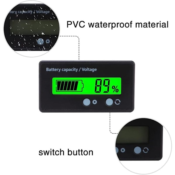 CC batteriräknare, batterivoltmeter, blybatteriindikator, DC 12V 24V 36V 48V (grön) skärm (Grönt ljus)