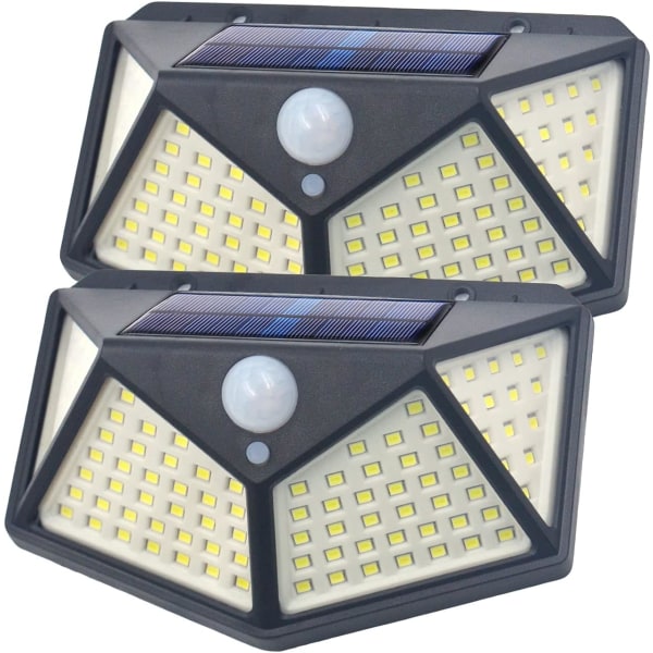 100-LED rörelsesensor utomhuslampor solcellslampor utomhus för trädgård staket uteplats ytterdörr garage (2-pack solcellslampor utomhus)