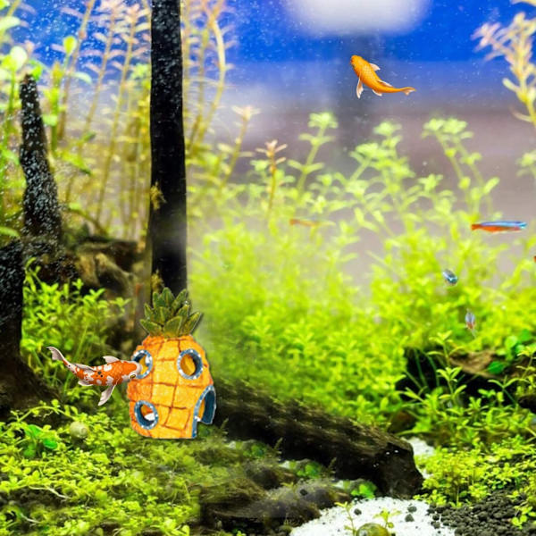 Ananas hus, harpiks ananas hule akvarium tema dekoration harpiks ananas akvarium tilbehør til fisk, rejer, skildpadder, akvarium, dæk, fisk