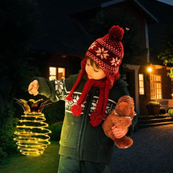 Set med 2 ananas solcellslampor utomhus, vattentäta hängande solcellslampor（24 LED)