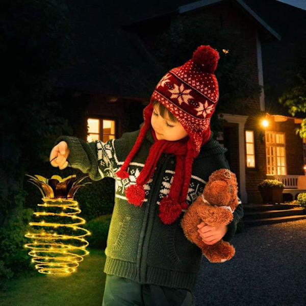 Sett med 2 ananas solcellelamper utendørs, vanntette hengende solcellelamper（24 LED)