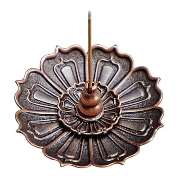 Røkelsesbrenner - Lotus Røkelseholder i Messing, Avtakbar Askeoppsamler (Rød)