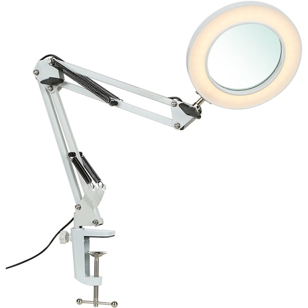 Fleksibel bordlampe med klemme, 8x forstørrelsesglas, drejelig arm, LED med variabel intensitet, skrivebordslampe, 3 farvetilstande og 10 lysstyrkeniveauer, læselampe