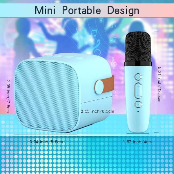 Lasten karaoke-kone mikrofonilla (sininen), kannettava Bluetooth-karaoke-kone lapsille ja aikuisille, jossa äänenmuuttamisefekti ja LED-valo, syntymäpäivä