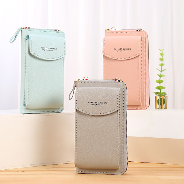 Dam plånbok crossbody väska läder myntväska mobiltelefon mini clutch korthållare axelväska väska (blå)