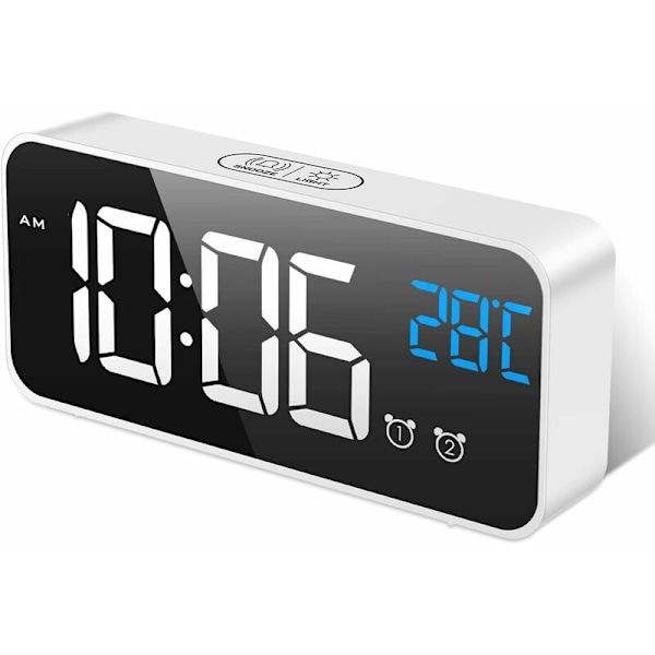 Digital väckarklocka, digital klocka väckarklocka morgonspegel LED stor skärm varningstemperatur, ljusstyrka och dess justerbara, ljudaktivering,