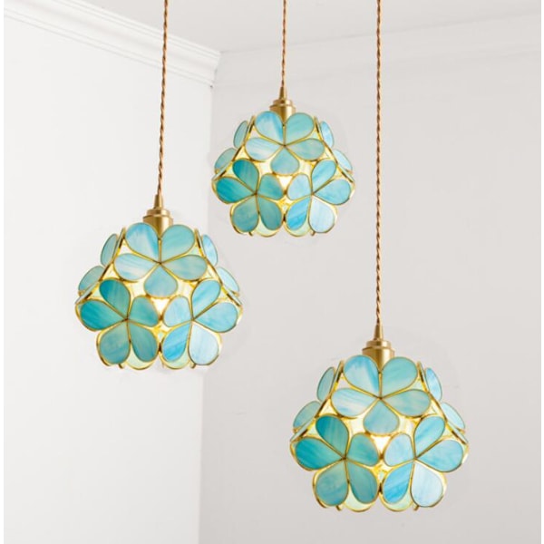 Anpassad enkel glasblomkrona (sjöblå, järnelektroplätering)