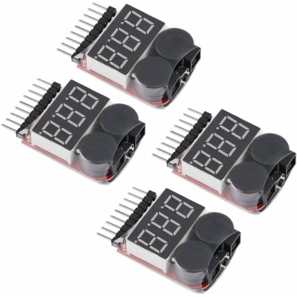 4pcs 1S-8S Lipo Battery Tester, RC Lipo Battery Alarm Buzzer Lipo Controller with LED for Lipo, Li-ION, Li-Fe Battery