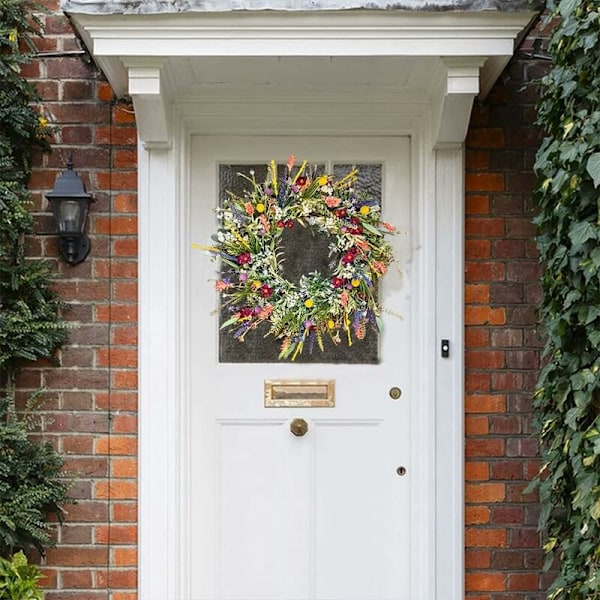 Spring Spring Spring Porte Garland, Indgangskrans af Kunstige Vilde Blomster