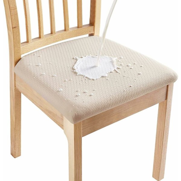 Vattentäta stolsöverdrag för matsalstolar, 4-pack, tvättbara avtagbara stolsöverdrag i töjbar jacquard, utan bakstycke, beige bei