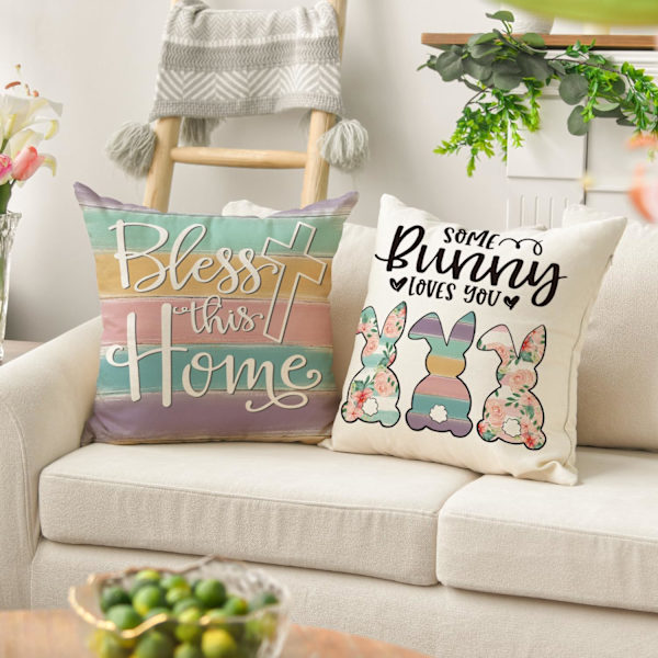 Glad påske Han er oppstått putetrekk, 18 x 18 tommer krysset kanin velsignelse vårt hjem putetrekk dekor for sofa sofa sett med 4