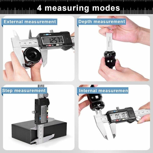 Vernier-mitta, digitaalinen Vernier-mitta 150 mm ruostumatonta terästä suuri LCD-näyttö säädettävä tarkkuus 0,01 mm, mm/tuuma muunnos, roiskesuojattu, kotitalous