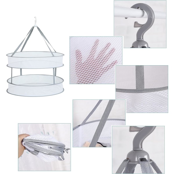 Foldbar Dobbelt Tørrekurv - 48cm Diameter, Hængende Tøj Tørrekurv Foldbar Mesh Tørrekurv, Foldbar Sweater Tørrekurv, Delikat S