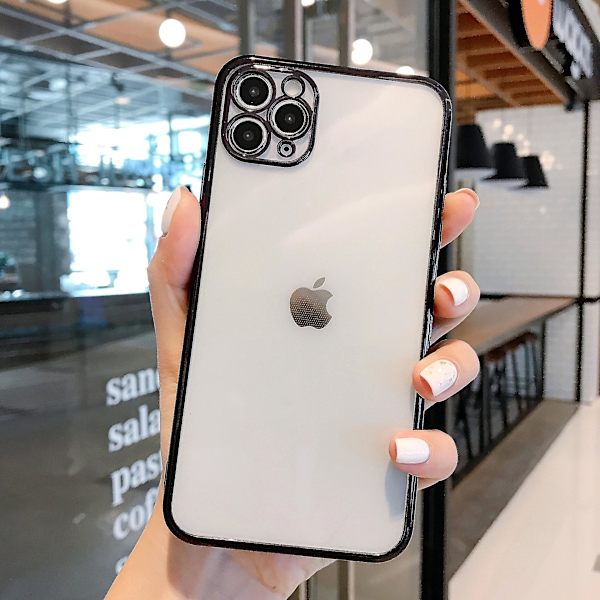 Luksus galvaniseret ramme Tpu blød telefon beskyttende cover klar sag passer til iPhone11promax serie sort