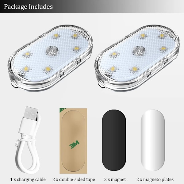 2 kpl auton LED-sisävalot, 7 väriä tunnelmavalaistus auton sisätiloihin, USB-ladattava auton sisätilan lukuvalo, kannettavat LED-valot autoon