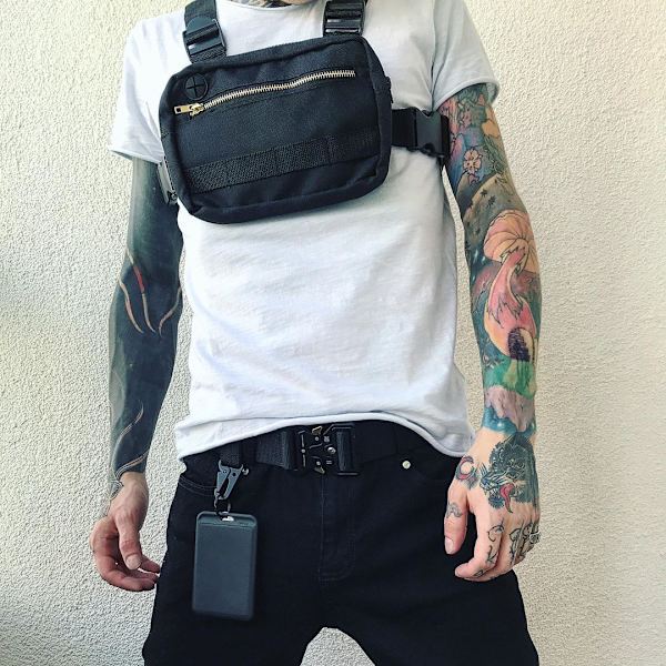 Musta miesten ja naisten rintarepun laukku Hip Hop Streetwear vyölaukku Säädettävä rintapussi Fanny Pack