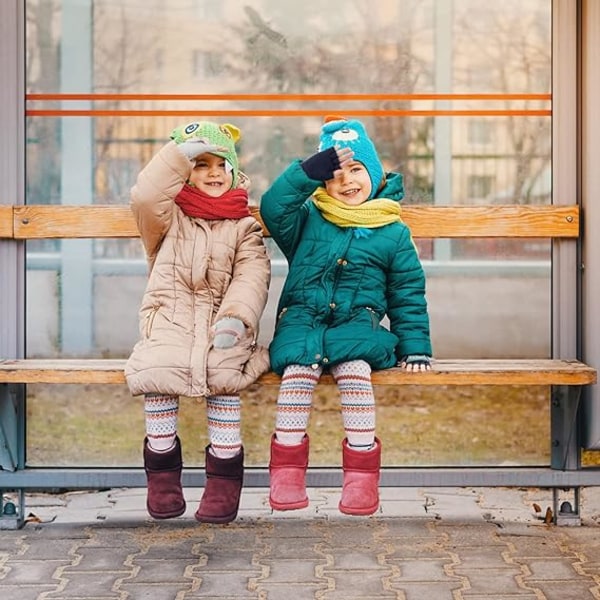 Barnvantar Vinter Varma Fingerlösa Flip Vantar Mjuka Småbarns Stickade Vantar 3-8 År Gamla Pojkar Flickor Marinblå