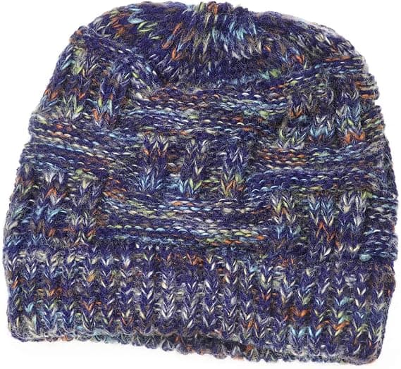 Messy Bun Ponytail Beanie Hat Farvet Kabelstrik Hue til Kvinder Piger Vinter