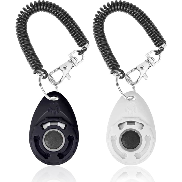 2 Pack of Dog Training Clickers with Wrist Strap (Black + White) , pet training clicker with large buttons, effective behavioural training tool for