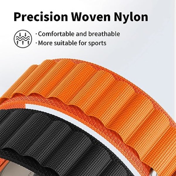 Silmukka takaisin nylon-ranneke (oranssi, vihreä, musta, pois lukien kellot), yhteensopiva Apple Watch -rannekkeen kanssa 38/40/41mm, Apple Watch 12345678/SE/Ultra -ranneke,