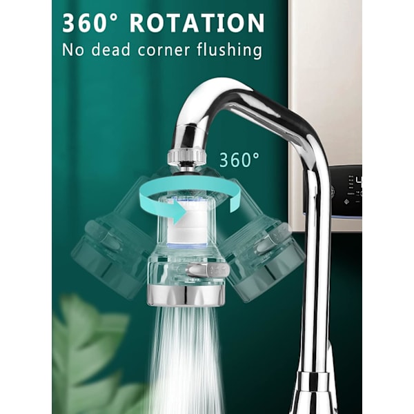 Faucett Vannfilter, 360° Roterende Faucett Filter, 3 Arbeidsmoduser, Kjøkken og Bad Faucett Vannrenser