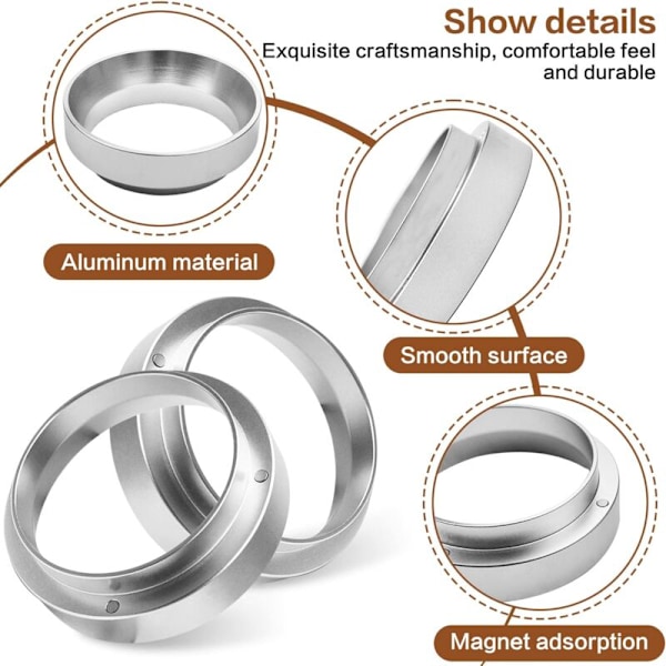51 mm Universal Doseringsring i Aluminium Magnetisk Kaffedoseringsring Espresso Doserings Tragt Rustfrit Stål Kaffemaskine Tilbehør til Kaffebar Mælk