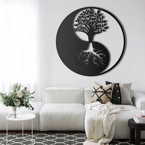 30 cm, Elämänpuu seinäkoriste metallia, Yin Yang seinätaide musta Murale Spelling Silhouette seinätaide makuuhuoneeseen kylpyhuoneeseen kylpyhuoneen lauta hotellin sisustus