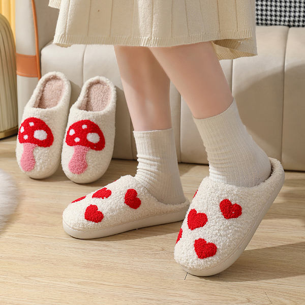 Kjærlighetsslippers Kvinners Pelsaktige Retro Myke Plysj Hjemmesko Fluffy En-Fots Komfortable Innendørs og Utendørs Slippers 24.5cm