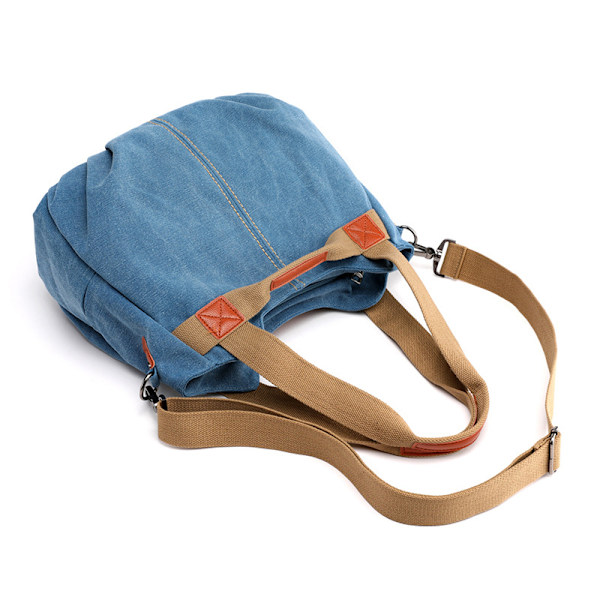 Retro Trendy Stor Kapasitets Skulderveske Mote Håndveske Dame Enkel Allsidig Canvas Veske Kvinneveske Blå
