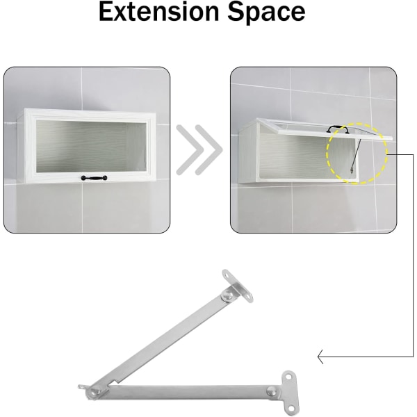 2 Pak Foldbare Kabinetshængsler i Rustfrit Stål med 8 Skruer og 1 Skruetrækker Klappesupport Hængsler til Hjem, Møbler, Kister