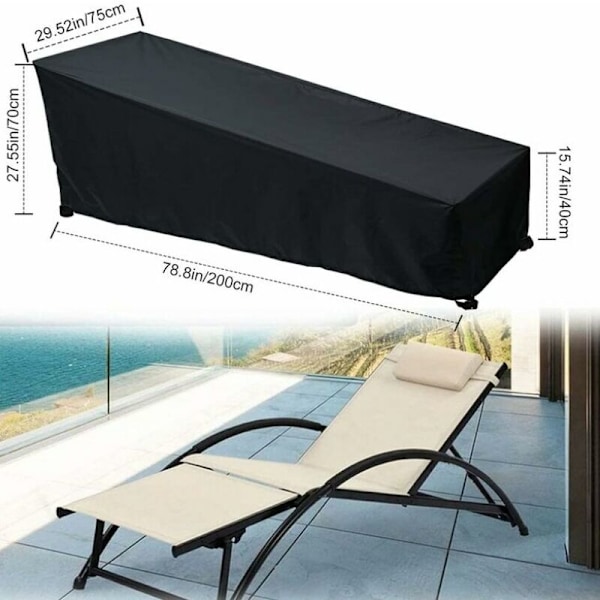 2 stk. Betræk til Lang Stol, 200x75x40/70cm Beskyttelsesbetræk til solbadning med strammesnor, Oxford stof 210d beskyttelsesbetræk, vandtæt lang have