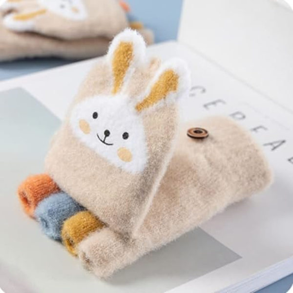 Konvertible fingerløse hansker for barn, vintertermiske flip-hansker, myke fleece-fôrede termiske hansker, håndvarmer (6-10 år)