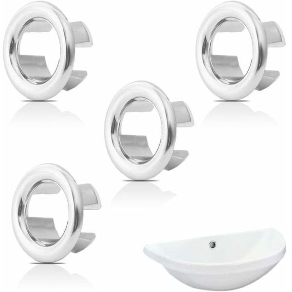 4 stk. vask overløbsring, Rundt hul vask garniture, overløbslåg vask ring, prop for fuld vask