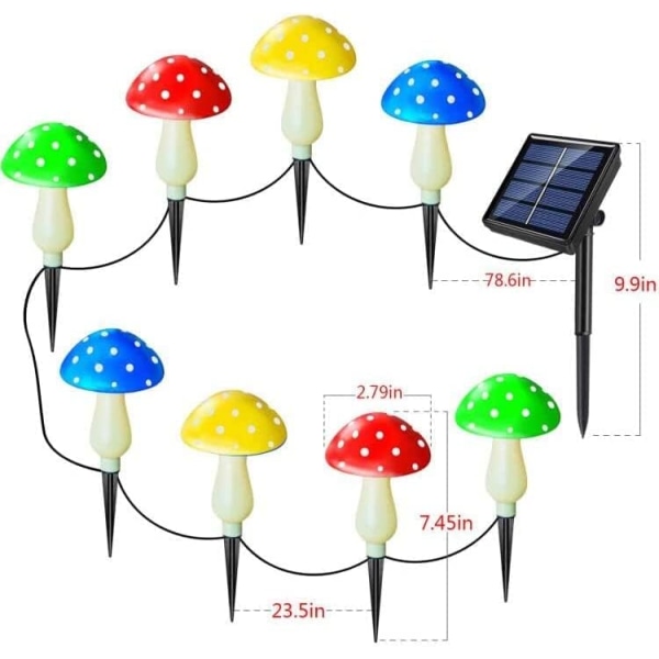 Nyeste versjon 8-pak solcelle-sopplys for hagedekor, 8 moduser vanntett utendørs hage sopplampe, flerfarget sopp solcelle-LED-fe