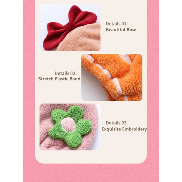 Hårhandduk för barn och flickor, söt blomma absorberande snabbtorkande badhandduksset, lämplig för bad, spa, simbassäng 20*24CM