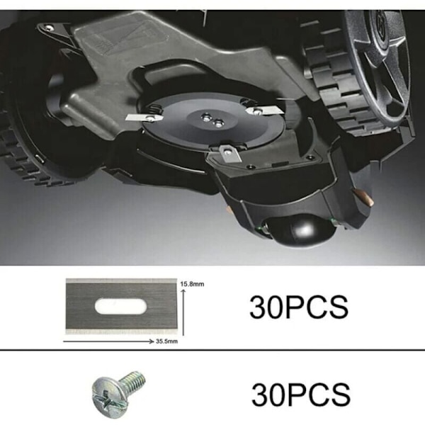 30 ruohonleikkurin terän pakkaus Husqvarna-leikkureille, kaksoishiottu ruostumattomasta teräksestä valmistettu terä 36,518,50,65 mm,